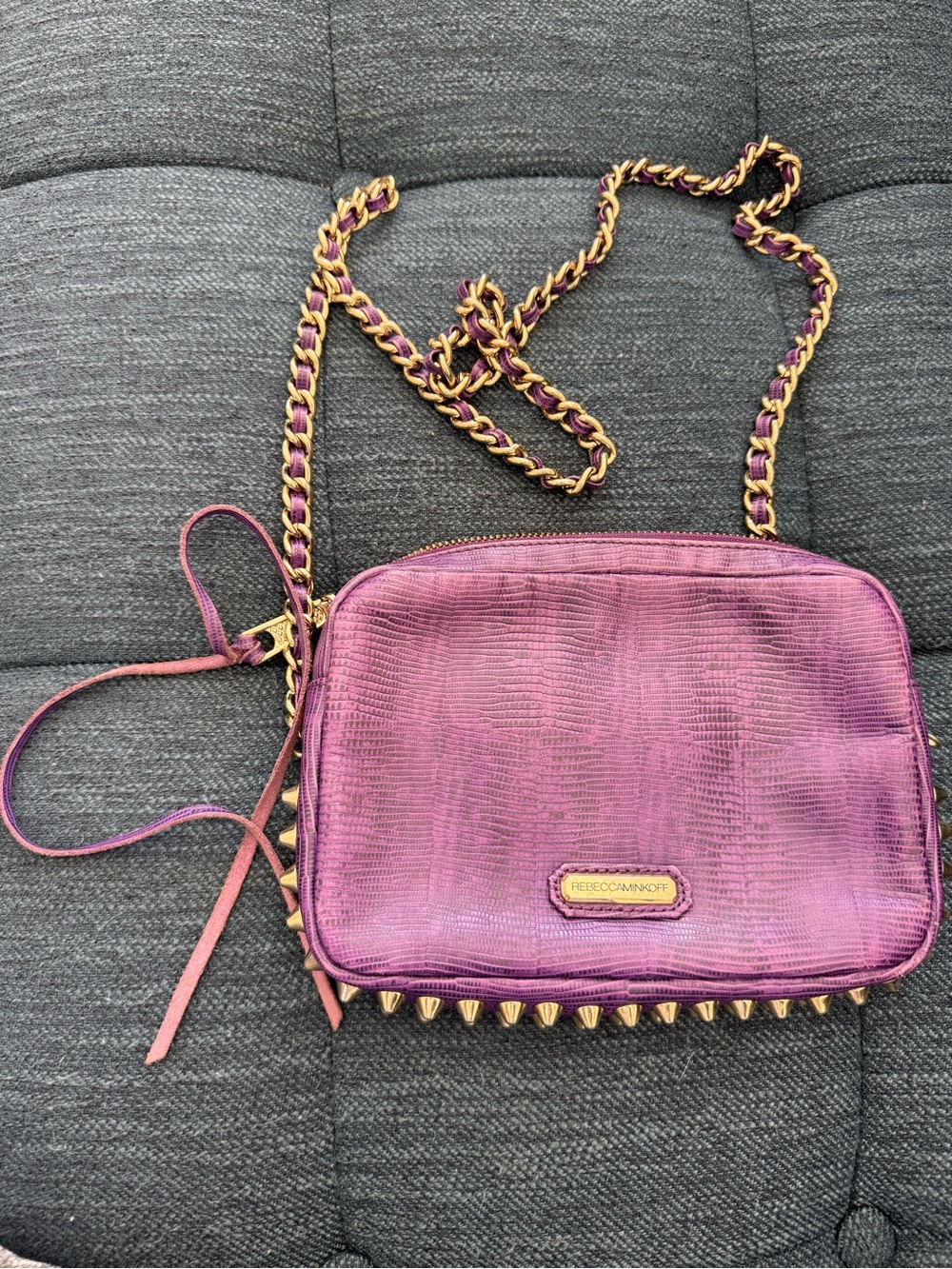 REBECCA MINKOFF Mini MAC Purple Studded Crossbody Bag